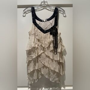 Matty M Ruffled Tank - Cream/Black - Size S